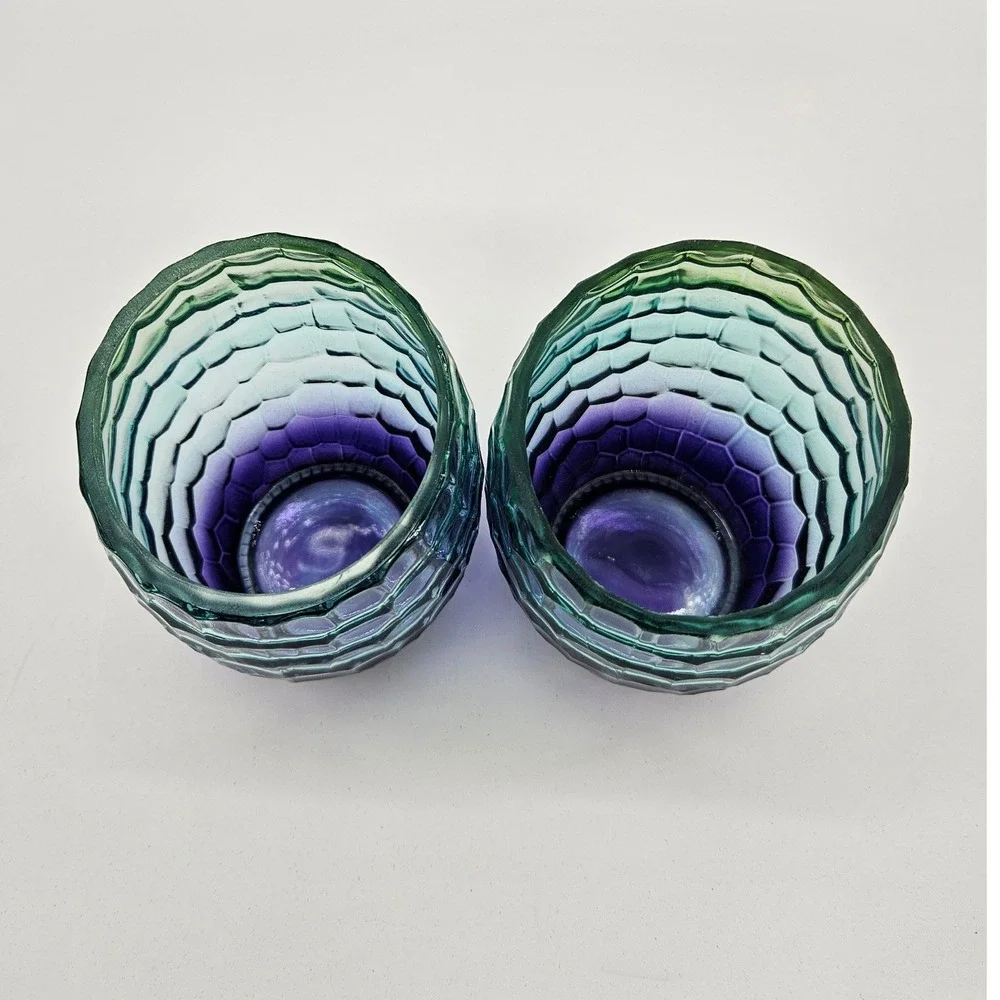 Yankee Candle Retired Candle Holders Purple Teal Green Slanted Rim Honeycomb